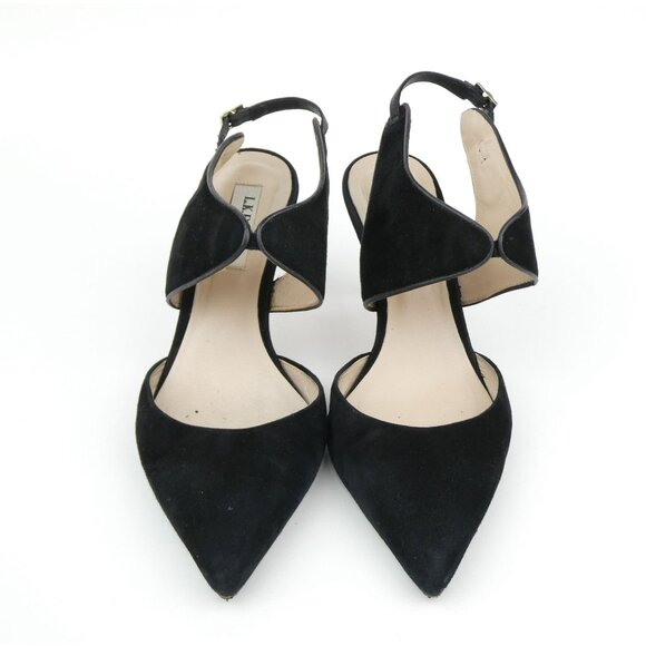 L.K. Bennett Black Suede Pointed-Toe Slingback Heels Size 38 - Picture 1 of 12